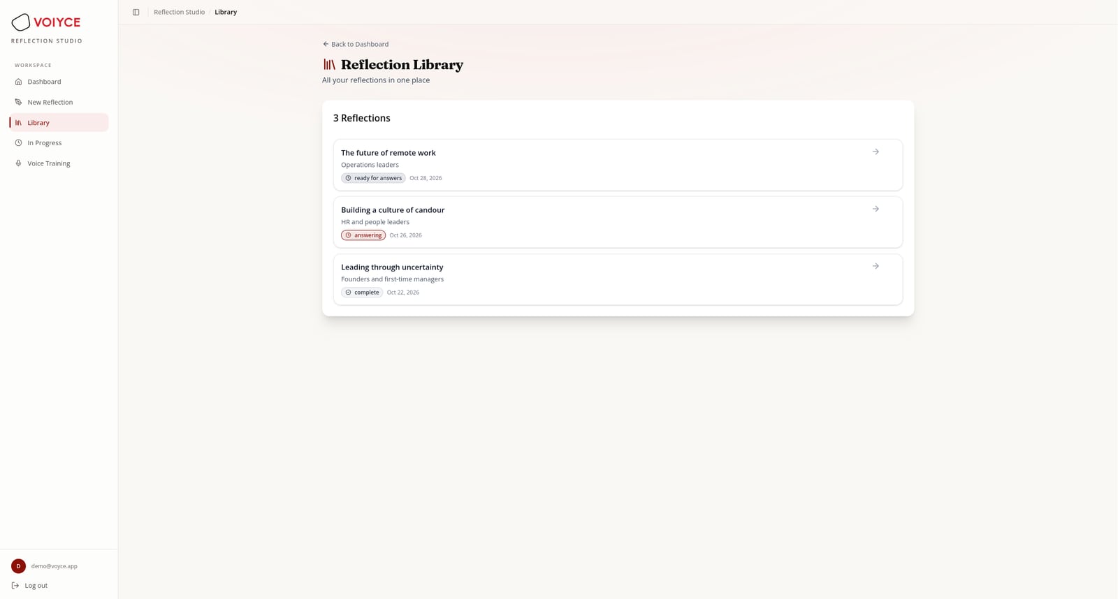 Reflection library with each reflection's audience and status